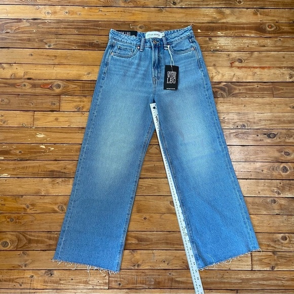 REFUGE denim jeans wide legs high rise waist blue 100% cotton cargo cropped 1 - Picture 9 of 15